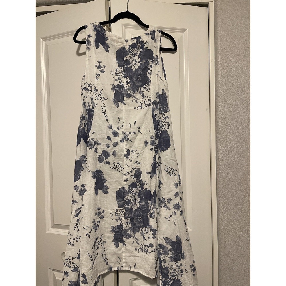 The Paper Lace Dress Size M Midi Cotton White Blue Floral Cottage Core lagenlook - Picture 5 of 11